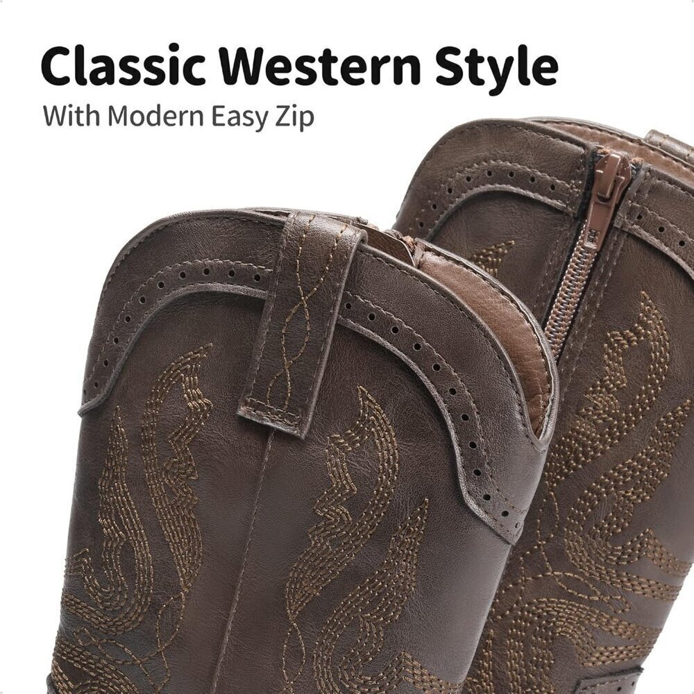🆕 Women Brown Cowboy Western Boots Mid Calf Riding Shoes - Picture 3 of 6